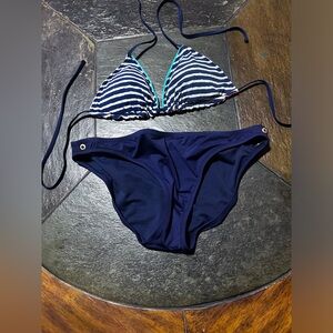 Sperry Top-sider bikini Navy white aqua beach scene print. Size medium